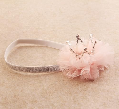 Nishine 1.3"x1.3" Mini Baby Girl Tulle Crown Headband Toddler Princess Crown Tiaras Birthday Photography (Silver, Elastic) - color: Silver