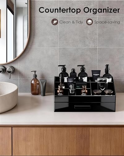 ProCase Cologne Organizer with Drawer, Acrylic Perfume Holder & Bathroom Countertop Organizer for Men & Women, Dresser Vanity Storage for Cologne, Perfume and Skincare -1 Layer - style: 1 Layer