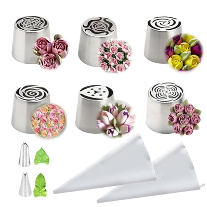 10PCS Extra Large Russian Piping Tips, Stainless Steel Icing Nozzles for Cake Flower Decoration, DIY Cream Bouquets, Cookies & Dessert Baking Tools - size: Extra Large Size（10 Pcs）