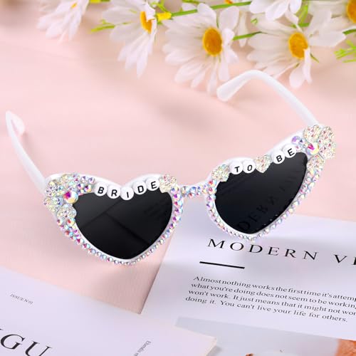 Etercycle Heart Sunglasses, Bride to Be Gifts Bachelorette Party Bride Sunglasses, Sparkly Diamond Glasses for Women Bachelorette Party - color: Laser Heart Diamond