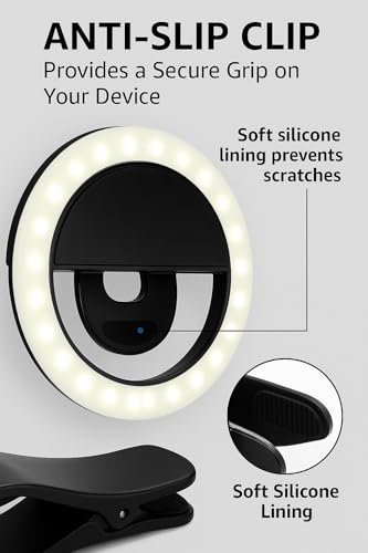 LED Selfie Ring Light, 3.5-inch Diameter, Clip-on Design, Warm White Illumination - color: Black