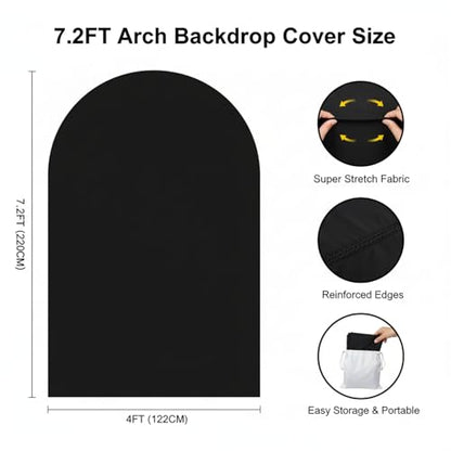 Double Sided 7.2FT Black Arch Backdrop Cover Spandex Fitted Stretchy Arch Covers for Wedding Birthday Party Bridal Baby Shower Ceremony - color: Black, size: 7.2FT