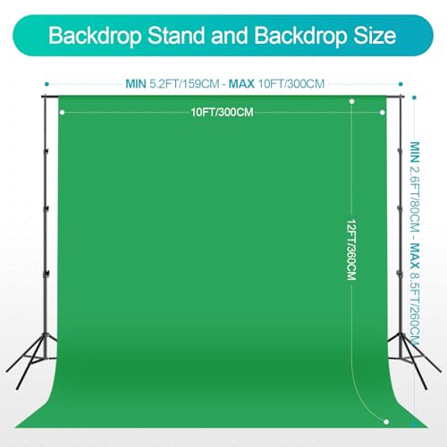 EMART 8.5 x 10 ft Backdrop Support System, Professional Photography Lighting Kit with 10*12ft Backdrop*3, 5500K 50W LED, Reflector, Umbrellas&Softbox Lighting Kit for Studio, Portrait, Video Shooting - color: 10x12ft Backdrop*3(black, white, green), size: