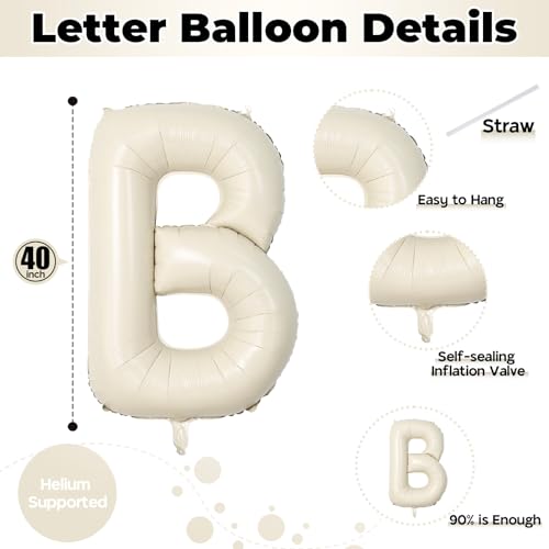 40 Inch Letter Balloons Cream, Big Alphabet B Foil Word Beige, Large Inflatable Name White Decor, Mylar Helium Custom for Women Birthday Party Decoration - color: Cream, size: Letter B