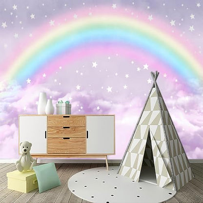Children's Rainbow Bedroom Self-Adhesive Wallpaper Purple Clouds Peel-and-Stick Wall Mural - 58"x80" - color: Zzsl-02, size: 58"x80"