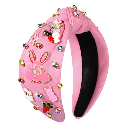 NVENF Easter Headband for Women Beaded Easter Rabbit Bunny Headband White Pink Crystal Pearl Knotted Hairband Happy Easter Hair Accessories Spring Holiday Headwear Outfits Gifts (Easter A) - color: Easter A
