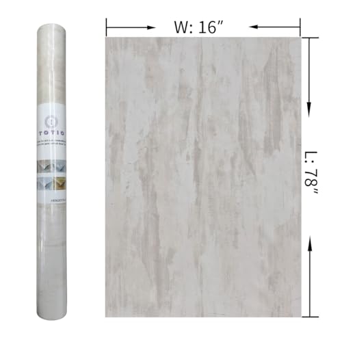 TOTIO White and Grey Stained Plaster Contact Paper Light Concrete Peel and Stick Wallpaper 16x78inch Bubble-Free Design Matte Thick Waterproof Self-Adhesive Wall Sticker Industrial Style [Ivory White] - color: Ivory White, size: 16" x 78"