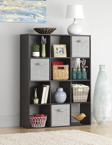 Whitmor 12 Cube Storage Organizer, 4 Tier Stackable Mdf Wood Bookcase, Open Storage Display Bookshelf, Storage Cabinet for Living Room, Bedroom, Home, Office, 35.1"L x 11.7"W x 47.5"H, Espresso - color: Espresso, size: 12 Cube Stackable