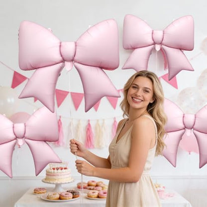 Biapian 6 Pcs Pink Bow Balloons, 38 Inch Giant Bow Foil Balloons, Elegant Pink Aluminum Balloon for Girls Women Bow Themed Birthday Bridal Baby Shower Wedding Bachelorette Princess Party Decorations - style: Pink Bow
