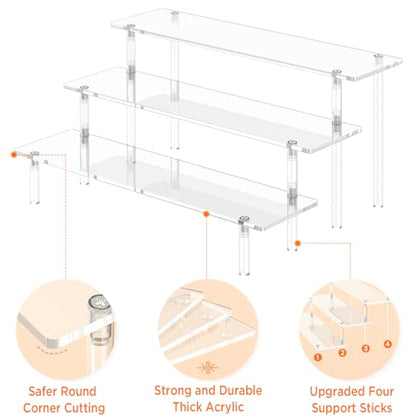 3 Tier Acrylic Display Risers, Large Perfume Organizer Stand, Clear Cupcake Stand Holder, Display Shelves for Figurines, Dessert Shelf for Party, Risers Display Stand for Decoration (1 Pack)