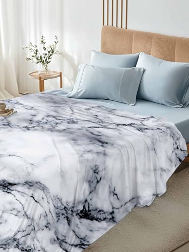 Queen Size Flat Sheet Only, Abstract Marble Stone Texture Bed Top Sheet Soft Microfiber Breathable Bedding Flat Sheets, Natural Crack Gray Rock Top Sheets Hotel Luxury - size: Queen
