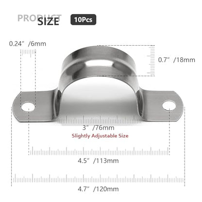 10Pcs 3 Inch Stainless Steel Large Conduit Clamps, Two Hole Strap U Bracket Rigid Pipe Strap Metal U Clamp Conduit Strap Tension Clips U-tube Clamp Heavy Duty - size: 3" / 76mm