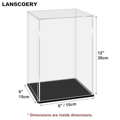 LANSCOERY Acrylic Display Case, 6x6x12 in, Upgraded Thickened UV-Resistant Showcase, 98% Clarity Dustproof Box with Glossy Black Base for Action Figures, LEGO & Models, Includes Scraper & LED Light - color: Black, size: 6x6x12inch; 15x15x30cm