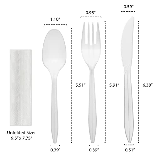 Party Essentials Individually Wrapped Plastic Cutlery Packets/Silverware Kits, White Fork/Spoon/Knife/Napkin, 50 Sets - color: White Fork/ Spoon/ Knife/ Napkin, size: 50 Sets
