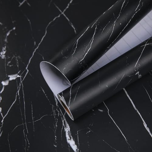 practicalWs 11.8"×78.7" Black Marble Contact Paper Matte Peel and Stick Kitchen Countertops Paper Black and White Self Adhesive Removable Waterproof Wallpaper for Cabinet Covers - color: Black/White, size: 11.8" x 78.7"