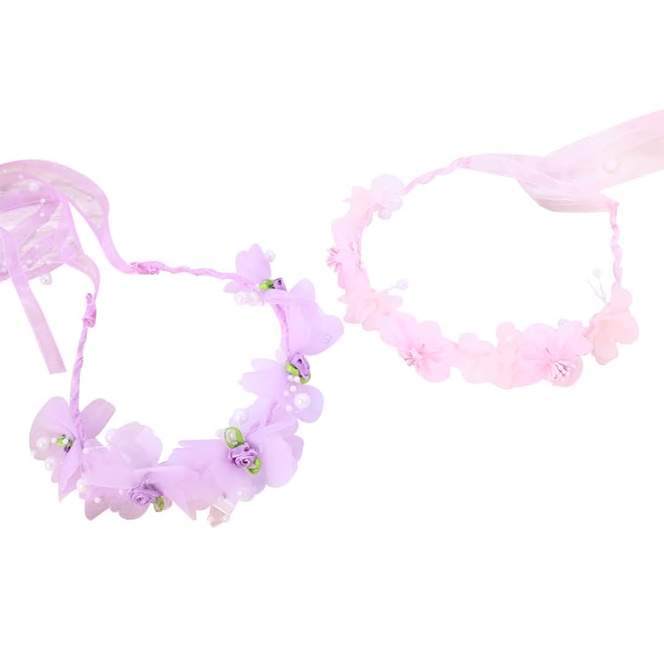 Adjustable Flower Crown Headband for Women - Floral Garland Hair Wreath with Crystal Accents Perfect for Weddings Flower Wands Photo Props (Pink+Purple Beaded, Adjustable) - color: Pink+Purple Beaded