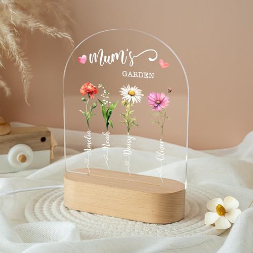Personalized Mum's Garden Night Light, Custom Birth Month Flower with Kids Names LED Night Light, Grandma Garden Lamp, Family Birth Flower Keepsake, Mothers Day Gift - color: Style 7