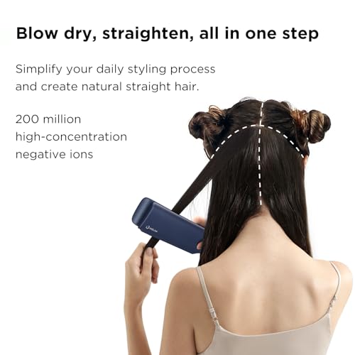 IG INGLAM Air Straight, Style from Wet Hair, 200M Ionic Hair Dryer Straightener for Medium Long Length(14”-30”), Straightener and Dryer 2 in 1, Fast Drying and Straightening in One Step, Dark Blue - color: Prussian Blue