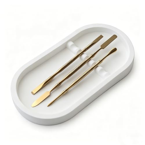 1PC Oval Nail Tray with Rest - Manicure Tool Holder, Jewelry Cosmetic Nail Decorations Organizer, Plaster Storage Tray, White, 7.09" Lx3.74 Wx0.59 H