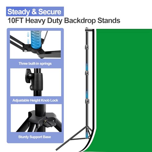 EMART 10x10ft Backdrop Stand Heavy Duty, Adjustable Photography Background Support System with 10x15ft Polyester Backdrop(Black/White/Green) for Photography Studio, Parties, Wedding, Video Shooting - size: 10x10ft(backdrop stand)/10x15ft(backdrop)