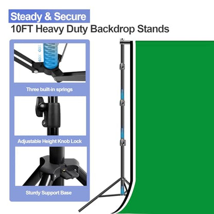 EMART 10x10ft Backdrop Stand Heavy Duty, Adjustable Photography Background Support System with 10x15ft Polyester Backdrop(Black/White/Green) for Photography Studio, Parties, Wedding, Video Shooting - size: 10x10ft(backdrop stand)/10x15ft(backdrop)