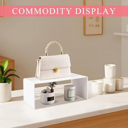 RattanView 2 Pcs 14 Inch Large Acrylic Risers Display Stands 5 mm Thick Acrylic Shelf Riser Showcase for Collectibles Jewelry Cupcakes Food Figures Perfume Cabinet (White) - color: White, size: 14 Inch, 5 mm
