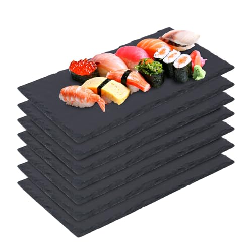 7 Pack 10 x 6 Inch Slate Cheese Boards, Black Rectangle Slate Charcuterie Boards, Natural Charcuterie Stone Plates for Parties, Gifts, and Special Events, Cheese, Sushi, Food. - size: 7 Pack 10 x 6 Inch