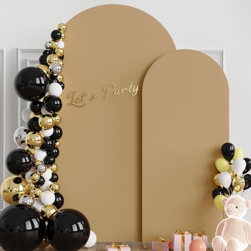 Wokceer Wedding Arch Stand 7.2FT, 6FT Spandex Fitted Arch Cover 2 Set Round Top Chiara Arch Backdrop Stands for Birthday Party Ceremony Banquet Decoration Khaki - color: Khaki, size: 7.2FT,6FT