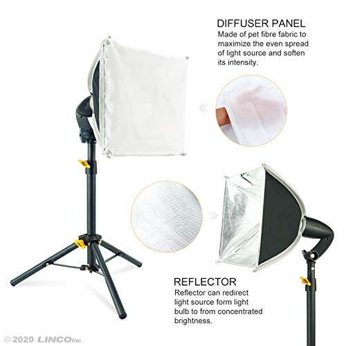 LINCO Lincostore Mini Softbox Lighting Kit 8x8inch, Table Top Photography Lighting for Studio Lighting, Portable Small Softbox Light for Photography Video Portrait Table Top Desk Light