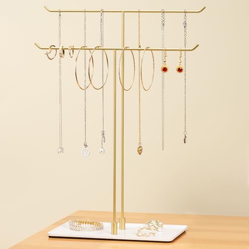 bussdis Necklace Holder Jewelry Stand Organizer for Necklaces and Bracelets, Metal Display Stand, Gift for Women, Ideal for Home, Bedroom, or Vanity, Gold - color: Gold