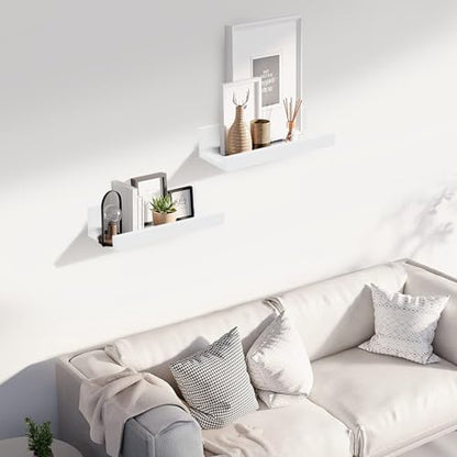 Muzilife 12" Small Floating Wall Ledge Shelves with Lip - Set of 2 Wood Floating Shelves - White Wall Mounted Picture Ledge for Office, Bathroom, Bedroom, Living Room, Kitchen - color: White, size: 12"