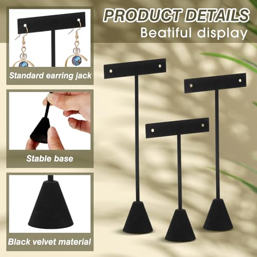 Marsui 12 Pcs Earring Display Set T Bar Earring Display Stand with 3 Heights Earrings Stand for Jewelry Vendors (Black) - color: Black