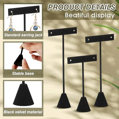Marsui 12 Pcs Earring Display Set T Bar Earring Display Stand with 3 Heights Earrings Stand for Jewelry Vendors (Black) - color: Black