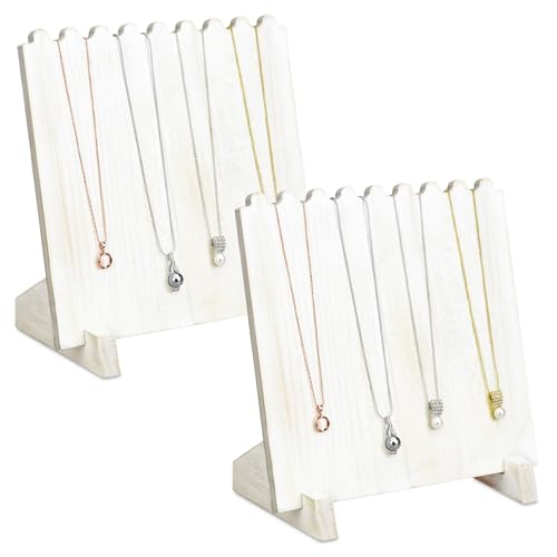 Ikee Design Set of 2 Wood Necklace Jewelry Display Stand for 8 Necklaces, Necklace Display Holder Organizer, Wash White Color - color: Wash White