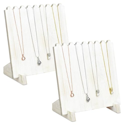 Ikee Design Set of 2 Wood Necklace Jewelry Display Stand for 8 Necklaces, Necklace Display Holder Organizer, Wash White Color - color: Wash White