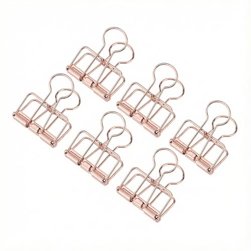 Binder Clips Rose Gold Hollow Long Tail Document Clamps, 6pcs Metal Spring Fasteners for Paper Stacks, Planner Notes, Desk Organization, Folding Handles for Easy Use - color: Rose Gold