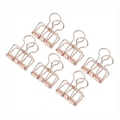 Binder Clips Rose Gold Hollow Long Tail Document Clamps, 6pcs Metal Spring Fasteners for Paper Stacks, Planner Notes, Desk Organization, Folding Handles for Easy Use - color: Rose Gold