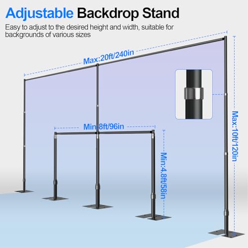 Heavy Duty Backdrop Stand 10x20ft, Pipe and Drape Backdrop Stand Kit, Adjustable Metal Frame, Background Stand Backdrop for Wedding Birthday Party Decorations-Black