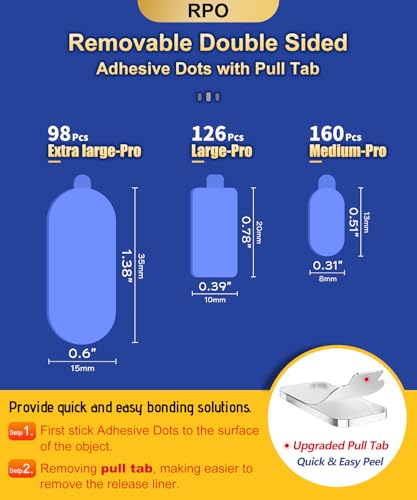 PHIXBEAR Large-Pro Mounting Putty No Residue with Pull Tab, Double Sided Tape Glue Adhesive Dots Clear Museum Sticky Tack, Picture Hanging Strips Fixed Decor Art Craft Party, 0.39 x 0.78 in (126 Pcs) - size: Large-Pro
