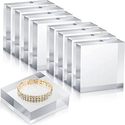 Vicenpal 8 Pcs Acrylic Square Display Block Clear Polished Cube Jewelry Stand Solid Acrylic Pedestal Stand Crystal Ring Showcase Holder Display Base for Riser(3 x 3 x 1 Inch) - size: 3 x 3 x 1 Inch