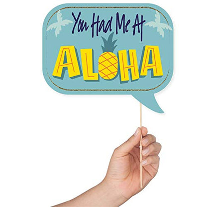 Hawaiian Photo Booth Props - 41-pc Luau Photo Props Kit with 8 x 10-Inch Sign, 60 Glue Dots, 45 Sticks - Vacation Props - Photo Booth Props Summer