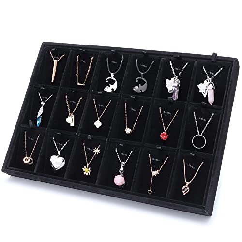24 Grids Stackable Jewelry Tray Organizer with Removable Dividers, Velvet Jewelry Display Tray for Earrings Necklaces Bracelet Rings Display Showcase - Black - color: Black