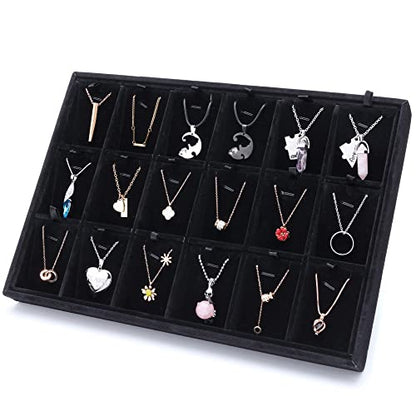 24 Grids Stackable Jewelry Tray Organizer with Removable Dividers, Velvet Jewelry Display Tray for Earrings Necklaces Bracelet Rings Display Showcase - Black - color: Black