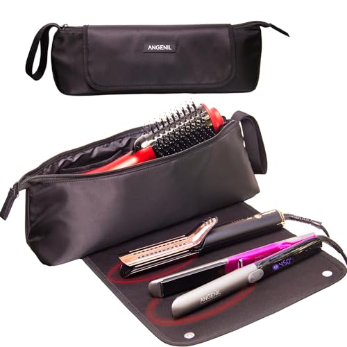 ANGENIL Hair Iron Tools Travel Bag with Heat Resistant Mat, for Curling Iron Wand, Flat Irons, Thermal Brush, Hair Dryer, 2 in 1 Portable Hot Tool Mat Hair Accessories Organizer for Women - color: Black