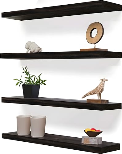 GXYAWPJ 24 Inch Floating Shelves for Wall Rustic Brown Wood Wall Shelves for Bedroom Set of 4 - color: Rustic Brown, size: 24 inch