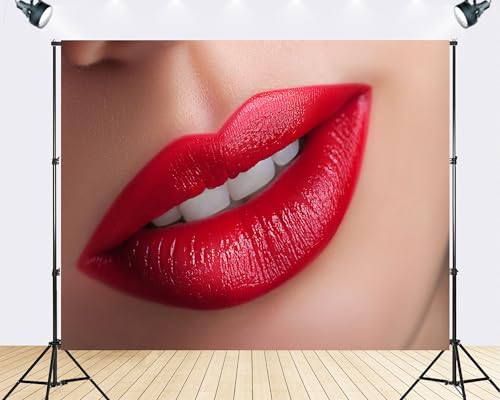 Trykid 10x8ft Glossy Red Lip Makeup Backdrop Beauty Closeup Portrait Photography Background Fashion Cosmetic Studio Vlog Theme Party Decoration Tapestry Photo Booth Prop Fabric Backdrop - size: 10x8ft
