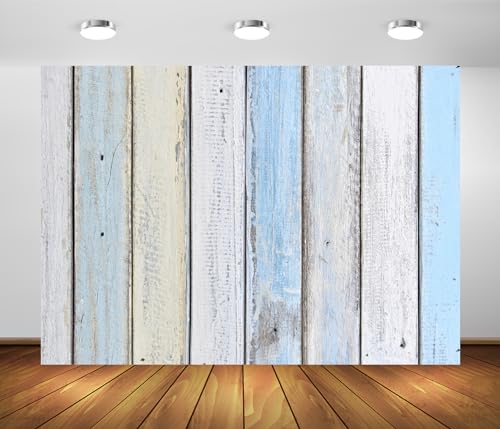 BELECO 15x8ft Fabric Rustic Wood Backdrop Vintage Colorful Wood Planks Pastel Blue Wooden Texture Wall Background Easter Baby Kids Birthday Baby Shower Party Decorations Portrait Photo Studio Props - size: 15x8FT