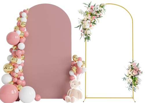 Wokceer 7.2 FT Wedding Arch Stand and Arch Cover, Metal Arch Backdrop Stand with Arch Stand Cover for Birthday Party Wedding Ceremony Bridal Baby Shower Event Decor, Light Dusty Rose - color: Light Dusty Rose, size: 7.2x4FT