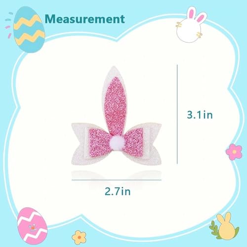 Sparkling Bunny Ear Hair Clips for Girls Kids Toddlers Pink Glitter Rabbit Ear Bow Hairclips for Photo Props Easter Basket Stuffers Hair Accessories Hairpins Barrettes of 2Pcs