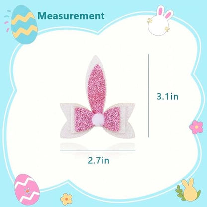 Sparkling Bunny Ear Hair Clips for Girls Kids Toddlers Pink Glitter Rabbit Ear Bow Hairclips for Photo Props Easter Basket Stuffers Hair Accessories Hairpins Barrettes of 2Pcs